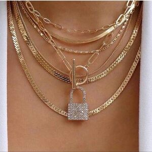 Crystal Lock Gold Layered Necklace